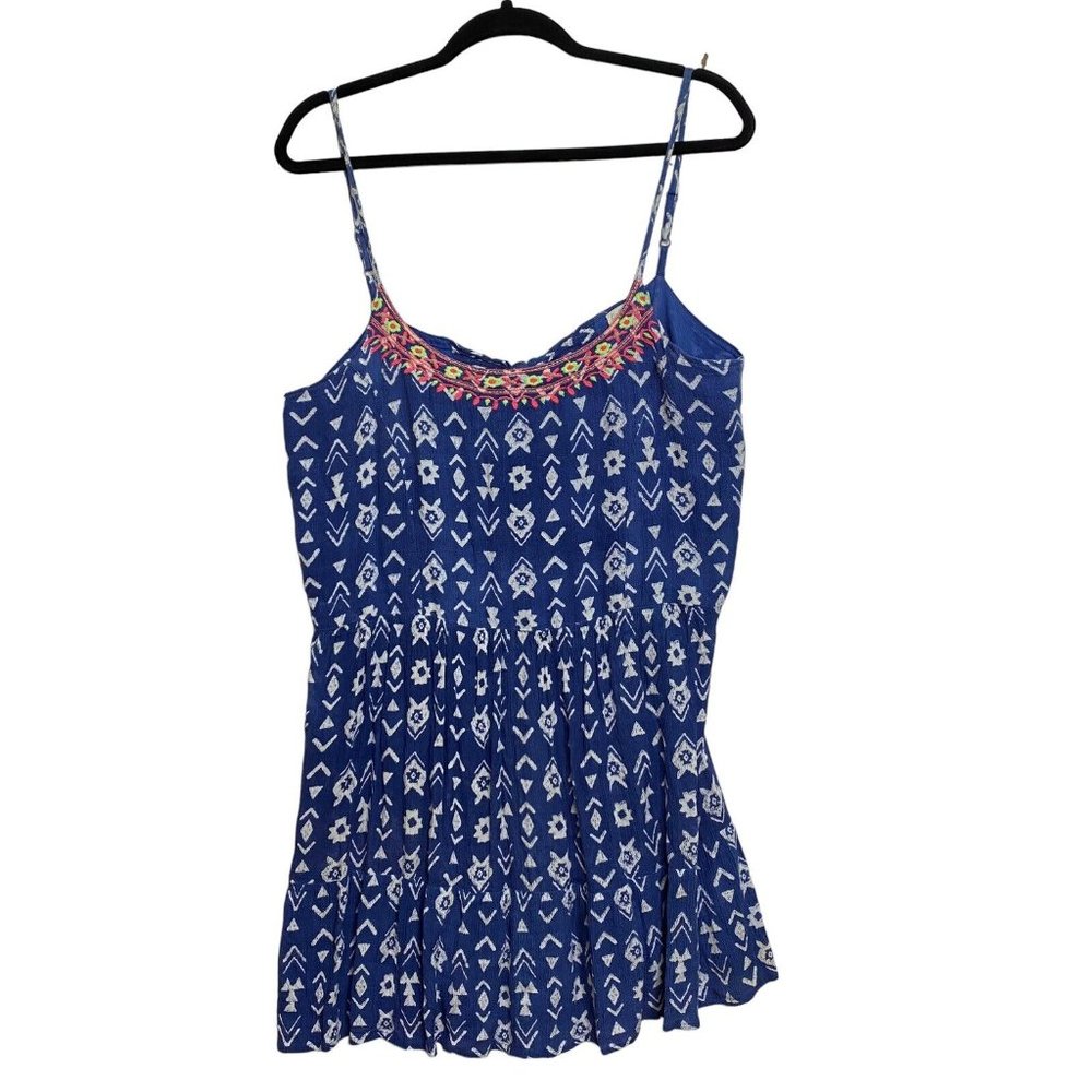 KIWI & PUNCH Blue Neon‎ Embroidered Romper Casual Elastic Large Tie Back